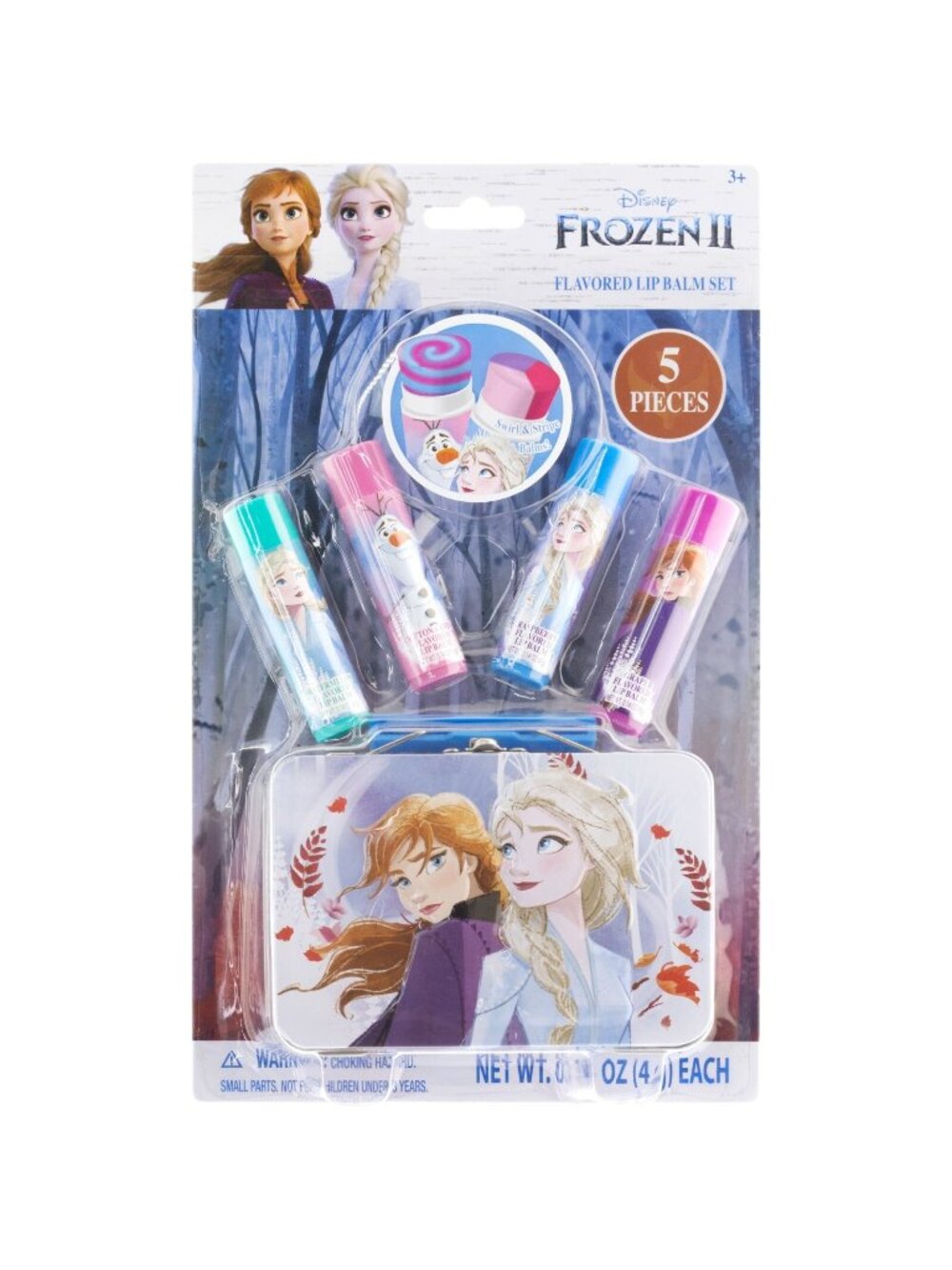 Disney Frozen 2 Lip Balm Set Tin Flavor Watermelon Cotton Candy Grape Raspberry